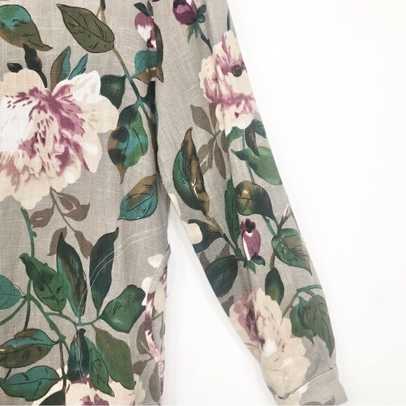 Ashir Aley Taupe Rose Floral Print Linen Blend Popover Sheath Tunic Top / Dress - Picture 5 of 15